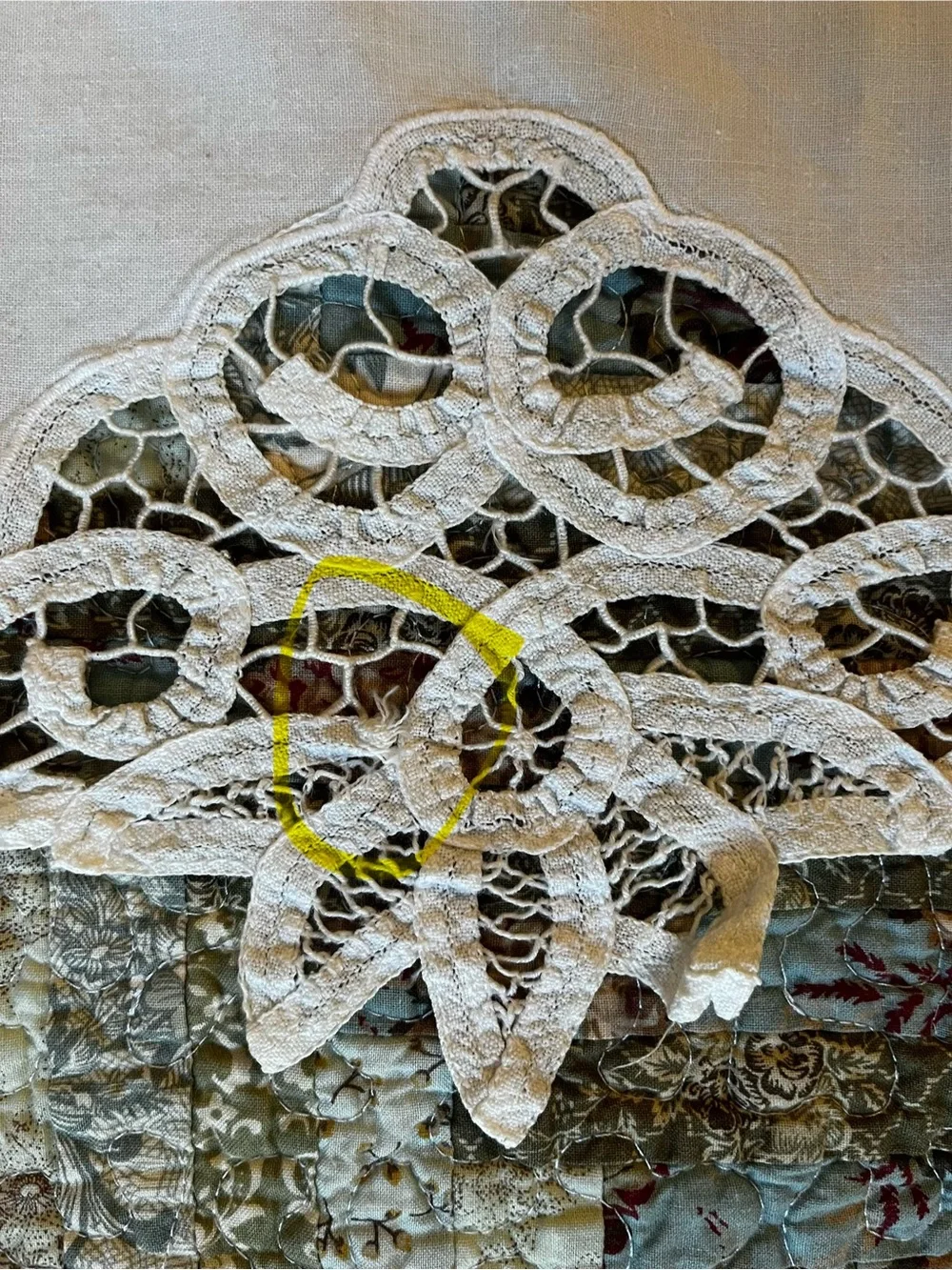 Vintage white cotton lace bistro curtain 58”
